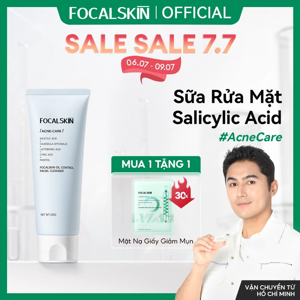 FOCALSKIN Sữa Rửa Mặt SALICYLIC ACID Kiểm Soát Dầu Hỗ Trợ Giảm Mụn Hiệu Quả 120g