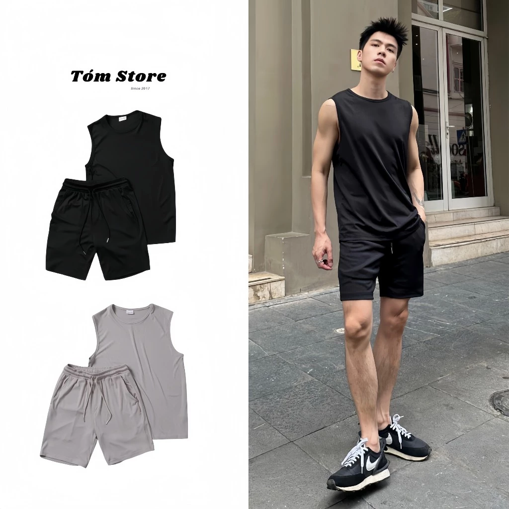 Set Bộ áo ba lỗ tank top quần sooc Ngắn TÓM STUDIO chất cotton tăm lạnh co giãn, mềm mịn, nhẹ thoáng mát.