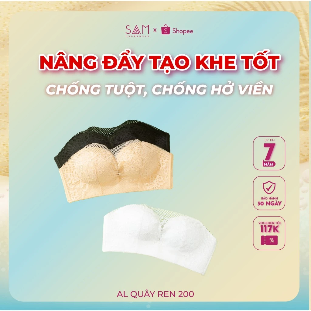 Áo lót quây nữ ren không gọng  dày 4cm đệm  bàn tay nâng đẩy tốt chống hở viền 200