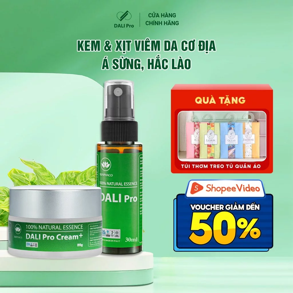 [Combo 2]Kem Bôi+Xịt Hỗ Trợ Vảy Nến,Viêm Da Cơ Địa,Chàm Da,Da Tiết Bã,Nấm Da,Hắc Lào,Á Sừng DALI Pro