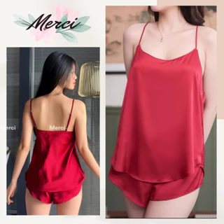 Bộ Đồ Ngủ, Bộ Mặc Nhà 2 Dây Dáng Lụa Satin,Trơn Basic, Mềm Mịn Sexy Thoải Mái, Dễ Thương