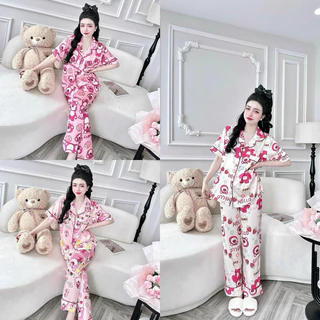 [Pijama]Bộ mặc nhà lụa tay cộc hoạ tiết dễ thương có túi/hình shop tự chụp