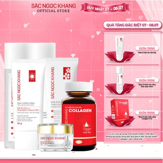 Combo Dưỡng mờ nếp nhăn -Da căng sáng mịn Sắc Ngọc Khang 6 món [Collagen+ Kem10g+Tẩy trang+Hoa hồng+Chống nắng+SRM 100g]