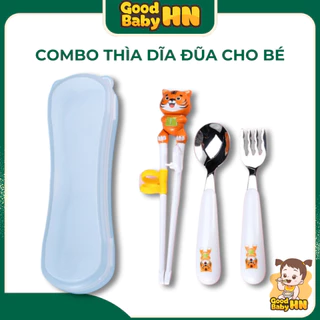 Set thìa dĩa đũa 3 chi tiết tập ăn dặm cho bé (có hộp) 𝐃𝟒𝟒