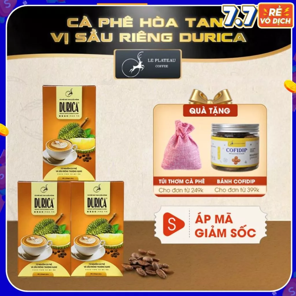 Combo 3 Hộp Cà Phê Sầu Riêng, Cà Phê Loại ĐẶC BIỆT THƠM NGON TIỆN LỢI - DURICA - LE PLATEAU COFFEE