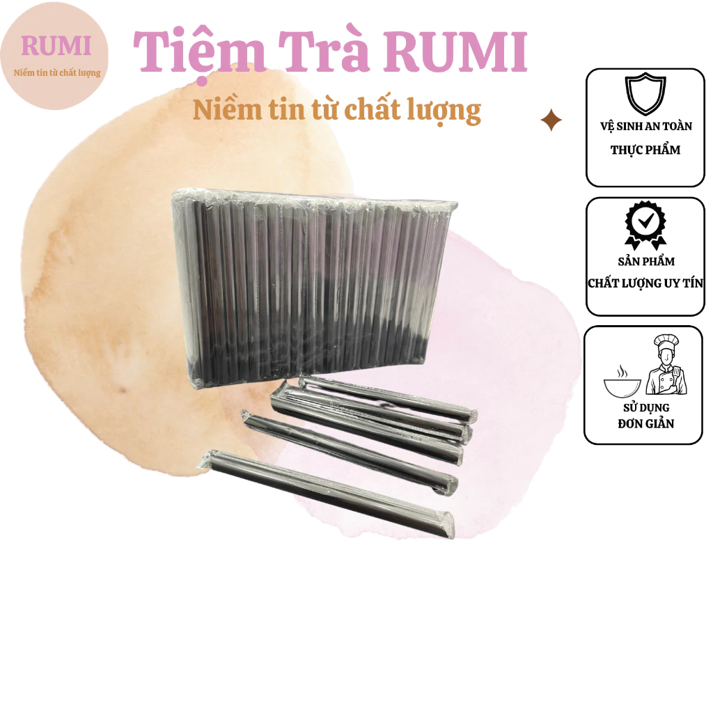 Bịch  Ống Hút Nhựa Đen Trắng Phi 6, Phi 8, Phi 12 Có Màng Bọc, Ống Hút Trà Sữa, Trà Trái Cây