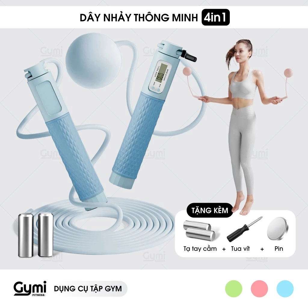 Dây Nhảy Đếm Số Cải Tiến Không Dây Tập Gym, Thể Dục, Thể Thao, Calo Kèm Bóng To - Pin - Tạ - DN06