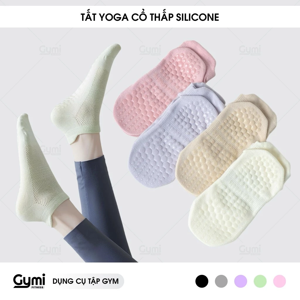 Tất Vớ Yoga Nữ Cổ Thấp Đính Silicone Chống Trượt, Co Giãn Thoáng Khí - VoYoga-CoThap