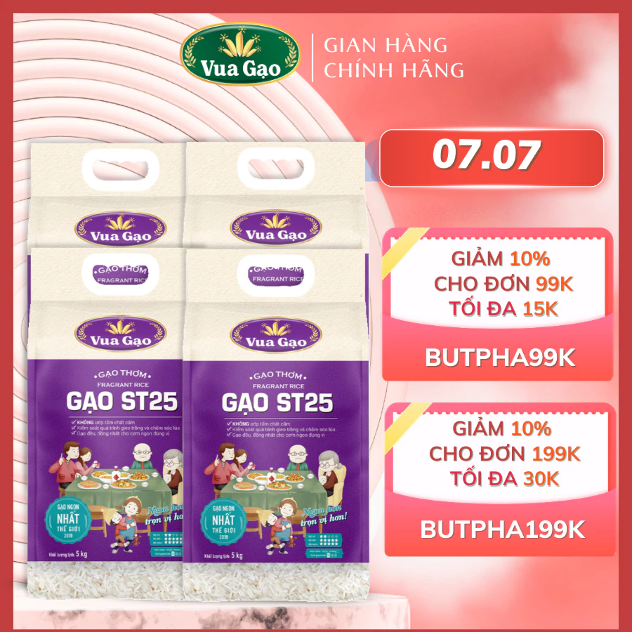 Combo 4 Túi Gạo ST25 5kg – Thương hiệu Vua Gạo - Gạo Ngon Nhất Thế Giới 2023