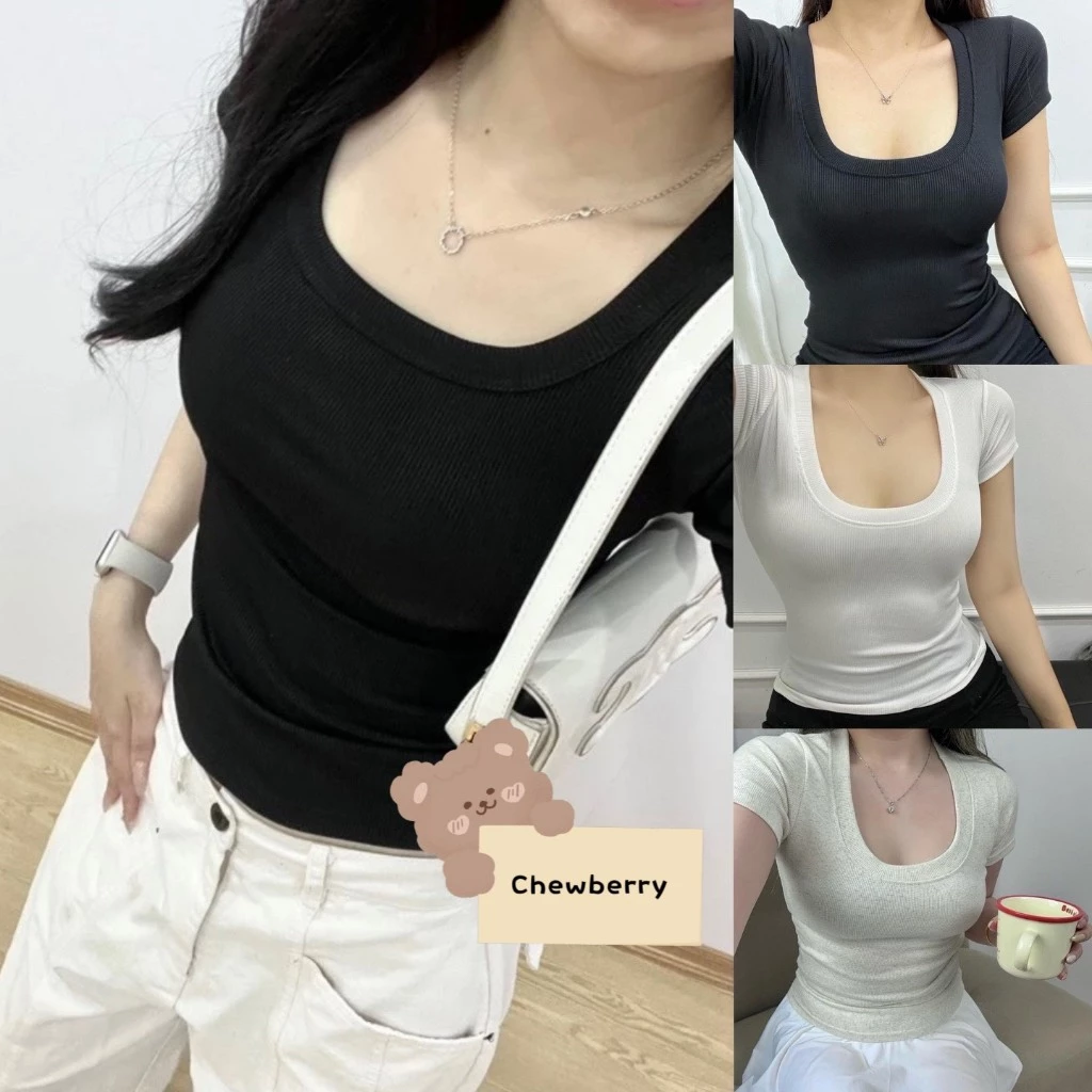 Áo Babytee Croptop Nữ Cổ Vuông Mẫu Mới Dáng Ôm Body Nữ Cổ Vuông