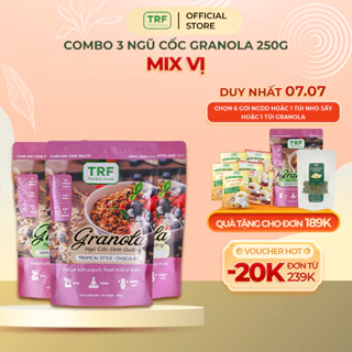 Combo 3 gói Ngũ Cốc Granola không đường The Rich Foods kết hợp mật ong tự nhiên, đảm bảo dinh dưỡng healthy 250g x 3