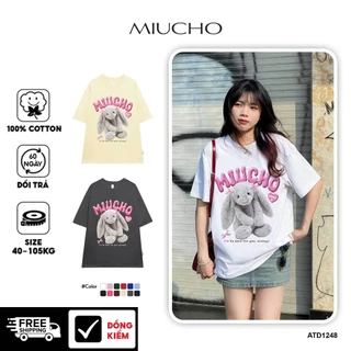 Áo thun thỏ Bunny form rộng local brand ATD1248 Miucho tay ngắn vải cotton co giản cổ tròn in mix