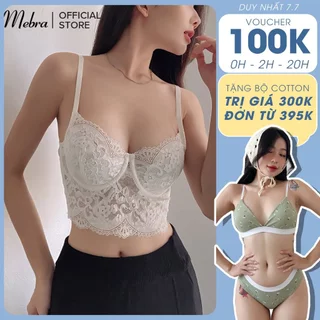 Elly - Áo corset ren Mebra trắng không mút có gọng có thiết kế khe thêm mút màu trắng sữa thiết kế sexy xinh xắn Mebra