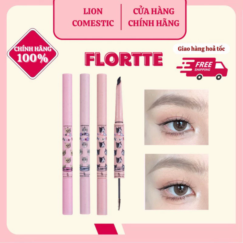 [FLORTTE] Chì Kẻ Mày Mascara 2 Đầu Flortte Meow Chống Nước Lâu Trôi