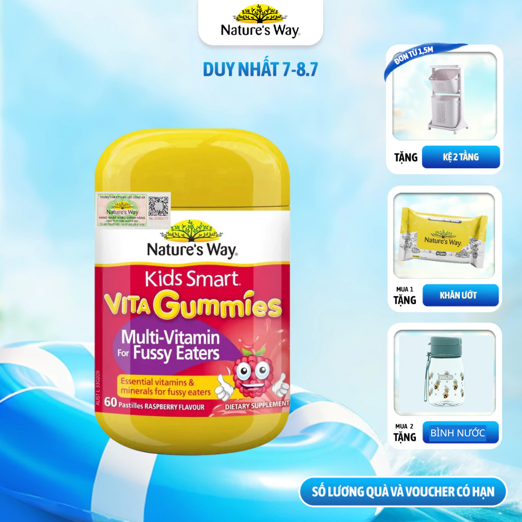 [Date 4/2025] Kẹo dẻo cho bé Vita Gummies Multi Vitamin for Fussy Eaters kích thích ăn ngon 60 Viên