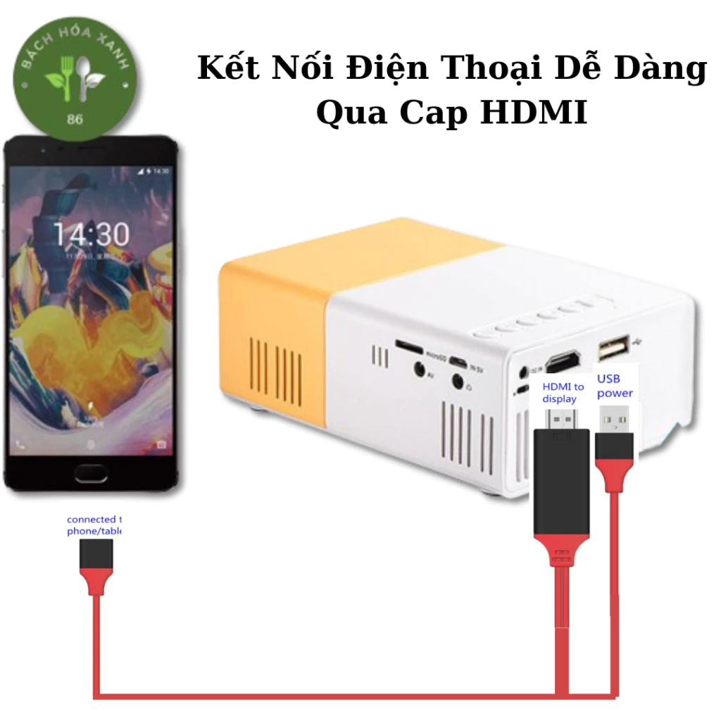 Máy Chiếu Di Động Mini  Kết Hợp Linh Hoạt Với điện Thoại Di động Máy Tính Qua Cổng Dây Cáp