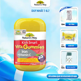 Viên Nhai Nature’s Way Kids Smart Vita Gummies Iron + Vitamin C bổ sung sắt hữu cơ và vitamin C cho trẻ nhỏ lọ 60 viên