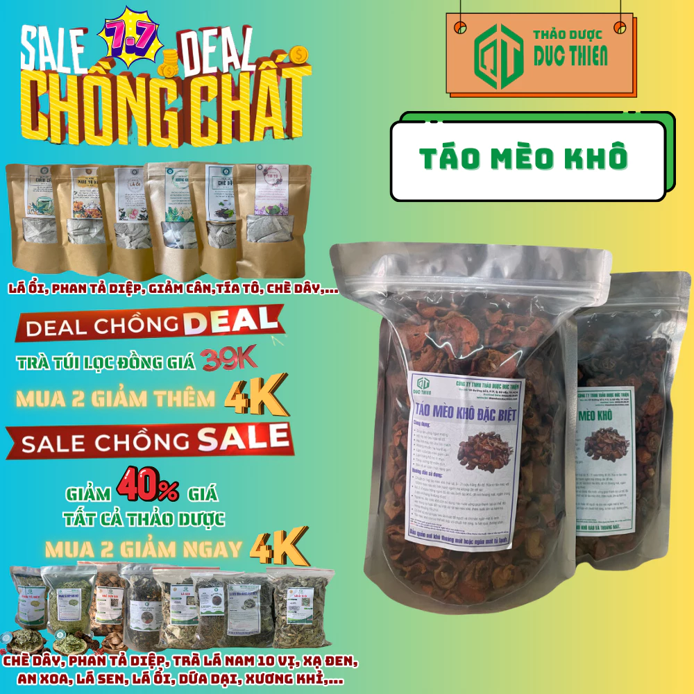 500g Sơn Tra (Táo Mèo Khô) Thái Lát, Quả Sơn Tra Bổ Thận Tráng Dương, Giúp Hạ Mỡ Máu, Giảm Cân, Tiêu Thực