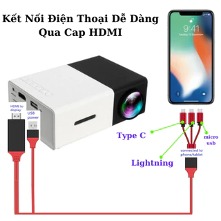 Máy Chiếu Mini Cho Điện Thoại và máy tính Qua Cổng Dây Cáp,Mang đến Trải Nghiệm Giải Trí