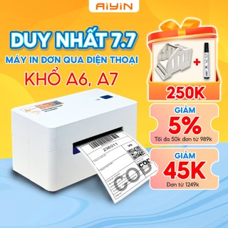 Máy In Nhiệt AYIN In Khổ A6,A7 In Đơn Hàng, Phiếu Gửi, Minicode, Logo Tự Dán, Bảo Hành 15 Tháng