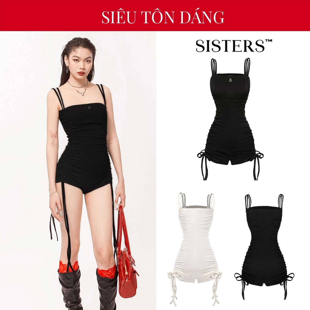 Jumpsuit nữ ngắn đùi rút dây SISTERS gợi cảm màu đen, trắng chất thun gân co dãn Émmi SIS-CLUB l SS4-J5