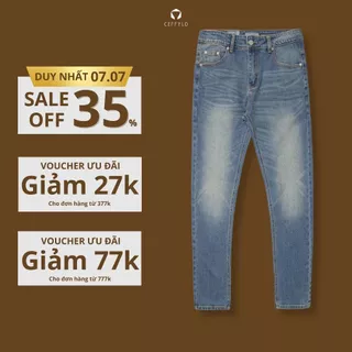 Quần Jeans trơn Xanh Đậm nam form slimfit trơn CEFFYLO chất Jean thun co giãn nhẹ