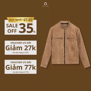 Áo khoác nam CEFFYLO suede biker jacket màu nâu chất da lộn giữ nhiệt tốt dáng relugar trẻ trung thời trang nam