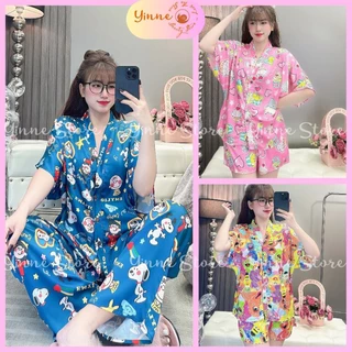 (40-65kg) °Lụa Xước/Latin° Đồ Pijama Cổ V Tay Dơi Đùi/Dài, nút gỗ/đính đá, Bộ ngủ mặc nhà Thiết Kế in Hot Trend Đẹp Xinh