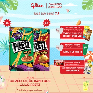 Combo 10 hộp Bánh que mặn nướng giòn Glico Pretz Happy Set D mix vị (5 Khoai tây - 5 Pizza)