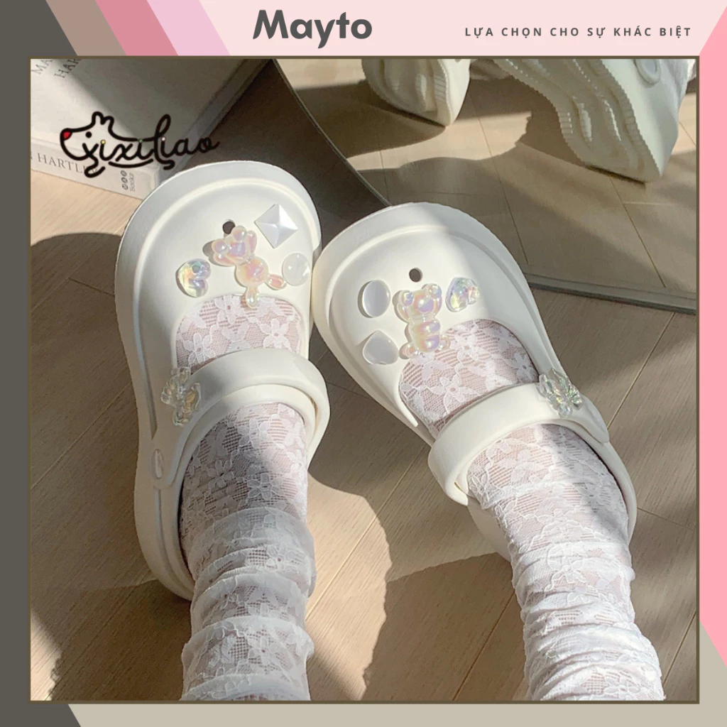 Dép mary jane nữ ,dép sục Mayto đế cao 5cm Sticker gấu thỏ trong XIXITIAO quai hậu dễ thương CS-85