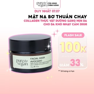 Mặt Nạ Bơ Thuần Chay Pure Vegan Giúp Da Được Cấp Ẩm, Sạch Dầu và Tươi Trẻ (30g) - Dành Cho Da Khô