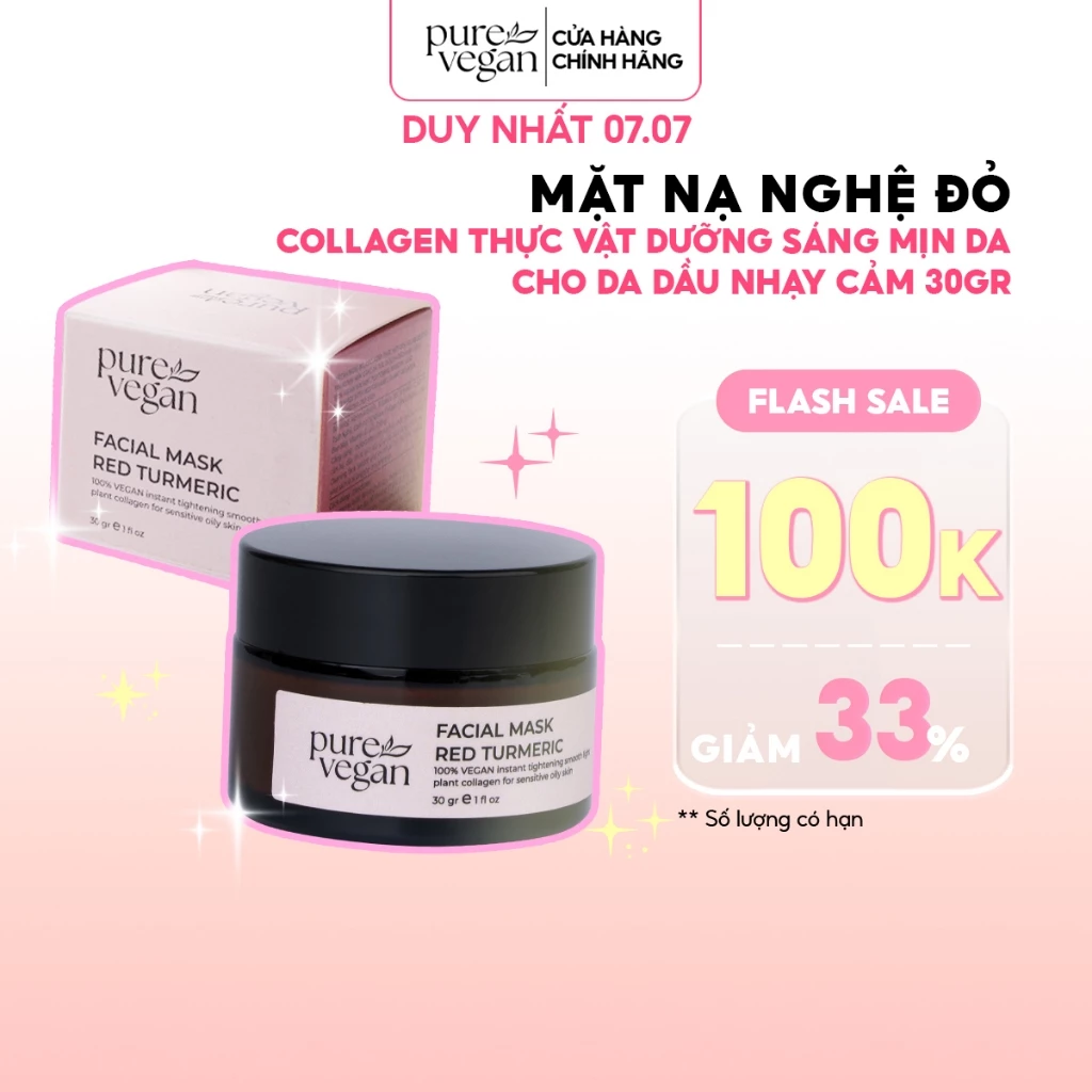 Mặt Nạ Nghệ Đỏ Thuần Chay Pure Vegan Làm Dịu Da, Kiểm Soát Dầu Nhờn & Sáng Da (30g) - Dành Cho Da Dầu