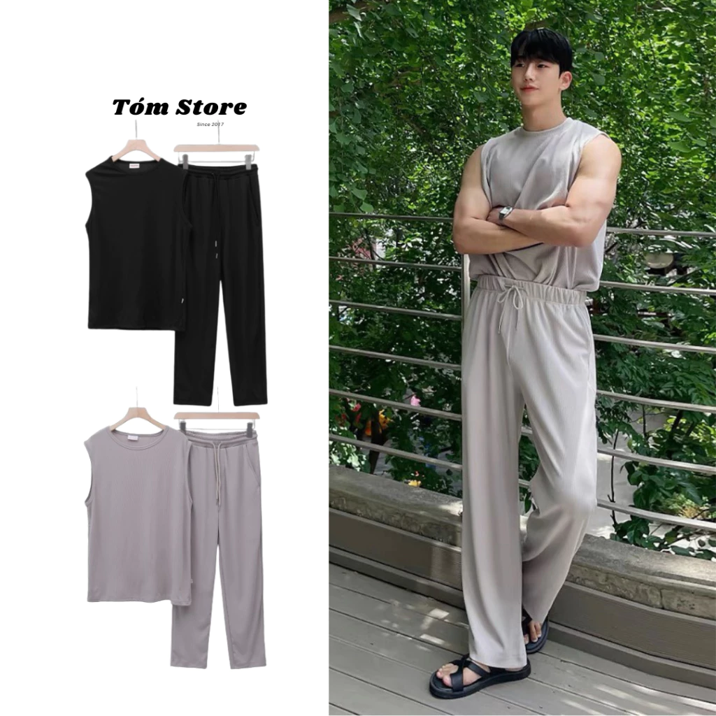 Set Bộ áo ba lỗ Tank Top quần Dài Nam sang trọng thoáng mát TÓM.STUDIO