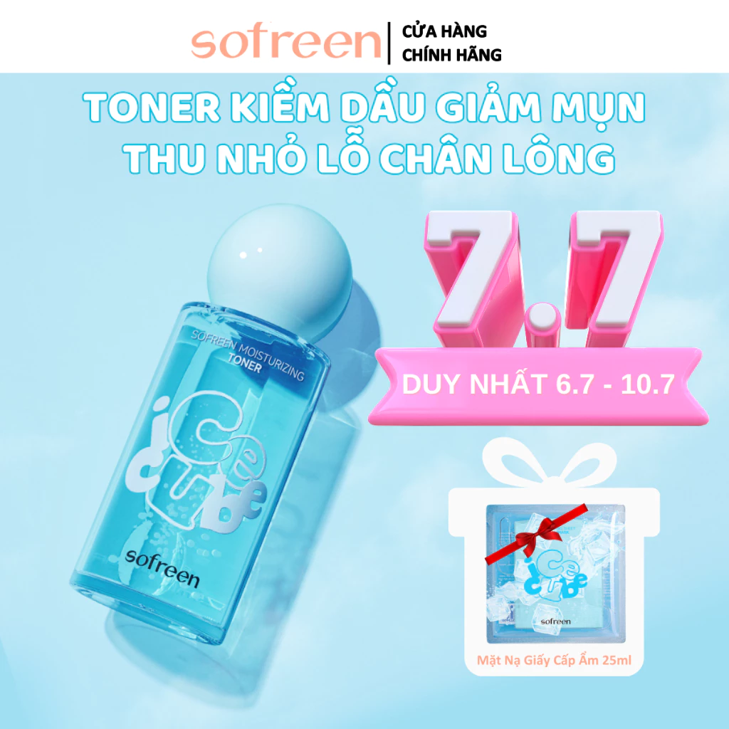 SOFREEN Toner Ice Cube Với Vitamin C + HA + Diếp Cá Giúp Giảm Mụn Kiềm Dầu Cấp Ẩm  Dịu Da75ml |Toner Dành Cho Da Dầu Mụn