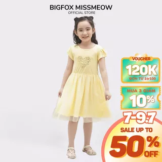 Váy bé gái Bigfox - Miss Meow mùa hè cho bé chất cotton mềm mịn phối lưới in trái tim size trẻ em 3,4,5,6,7,8,9 tuổi