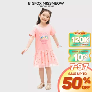 Váy bé gái Bigfox - Miss Meow mùa hè chất cotton mềm mịn phối lưới in kính măt Magic size trẻ em 3,4,5,6,7,8,9 tuổi