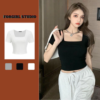 Áo thun trơn cổ vuông Forgirlstudio đơn giản phong cách basic cho nữ T020