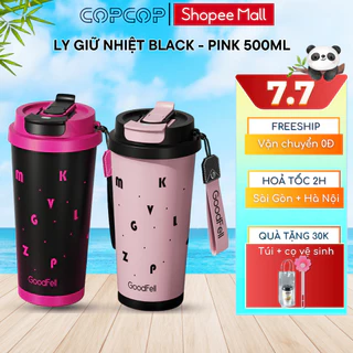 Ly giữ nhiệt Black-Pink COPCOP, dung tích 500ml inox 316L lót gốm cao cấp chống han gỉ, 2 đầu uống