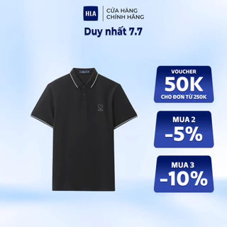 HLAxQee - Áo POLO nam ngắn tay mềm mịn đàn hồi phối logo gấu Elastic soft comfortable solid black Polo shirt