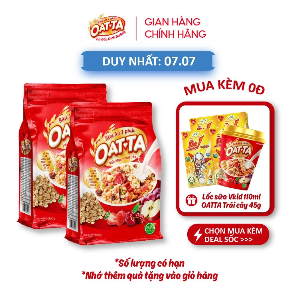 Combo 2 Ngũ Cốc Yến Mạch Trái Cây OATTA Nguyên Cám Thơm Ngon Phù hợp Cho Người Ăn Kiêng Túi 800g