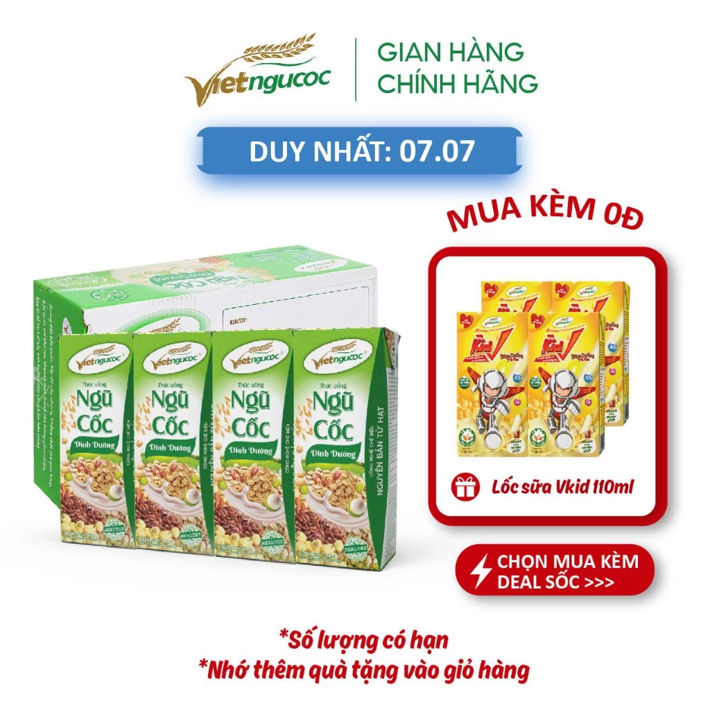 Thùng 48 Hộp Sữa Ngũ Cốc Dinh Dưỡng VIỆT NGŨ CỐC Uống Liền Bổ Sung Năng Lượng Chất Dinh Dưỡng Cho Cơ Thể 180ml/ Hộp