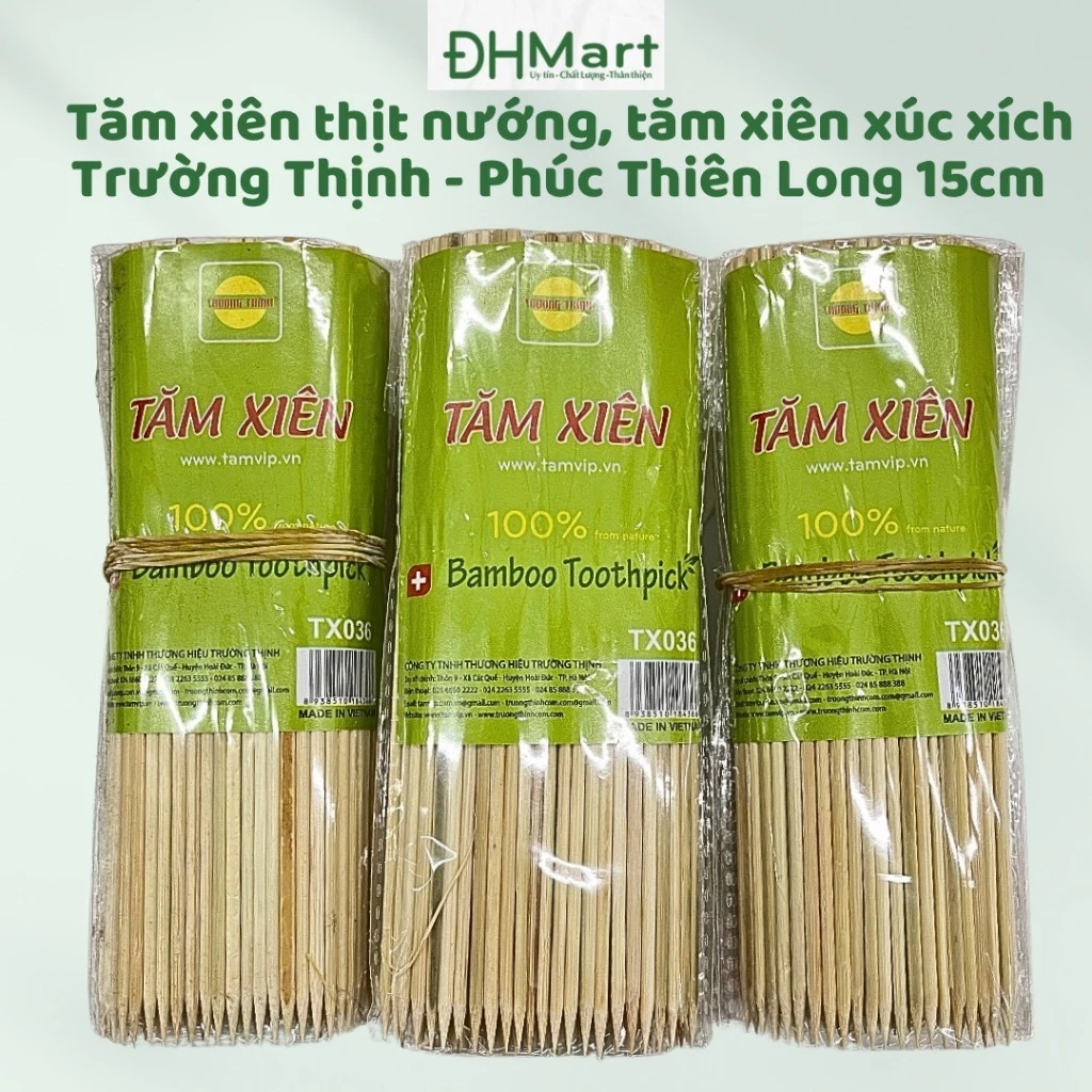 5 gói Tăm xiên thịt nướng , xiên xúc xích Trường Thịnh - Phúc Thiên Long 15cm