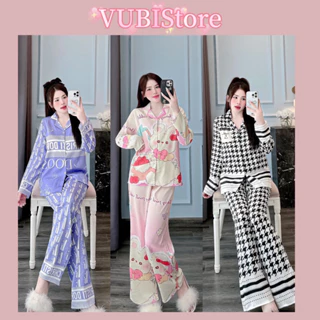 ĐỒ BỘ PYJAMA LỤA XƯỚC TAY DÀI QUẦN DÀI BẬN NHÀ