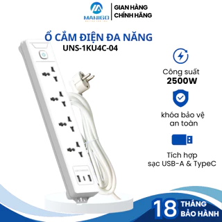 Ổ Cắm Điện Đa Năng Tích Hợp Cổng USB Manigo 4 Lỗ Cắm Đầu 3 Công Suất 2500W BH 18 Tháng