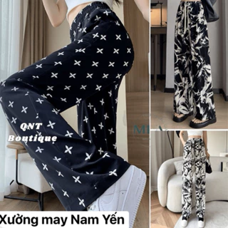 Quần ống suông nữ vải lụa cao cấp Hàn Quốc,quần ống rộng nhiều họa tiết cạp chun có dây rút mềm,mát,đẹp hottrend-M24-QNT