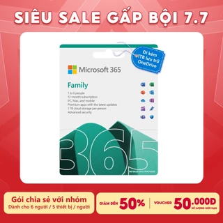 [ KEY GIA HẠN hoặc MUA MỚI ] Phần mềm Microsoft 365  𝐅𝐀𝐌𝐈𝐋𝐘 | 12 tháng | Dành cho tối đa 6 người| 5 thiết bị / người