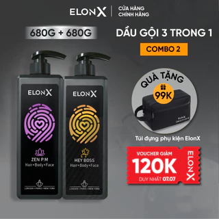 Combo 2 dầu gội ELONX 3 trong 1 cho nam - hương nước hoa - sữa tắm gội (bộ dầu gội nam 2 chai 680gr) (sáng tối)