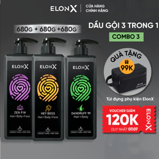 Combo 3 dầu gội ELONX 3 trong 1 cho nam dầu gội hương nước hoa cao cấp tái tạo năng lượng