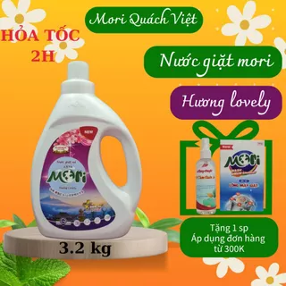 Nước giặt mori hương lovely, giúp quần áo thơm mà không cần xả vải, can 3,2kg, quachviet208