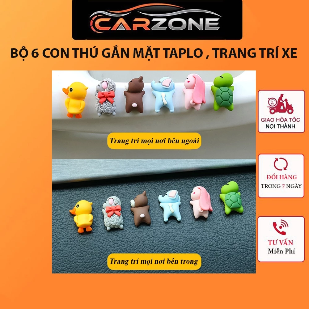 Bộ Mô Hình 6 Con Thú Mini Cute Trang Trí Nội Thất Xe Hơi Có Lớp Dính Cố Định